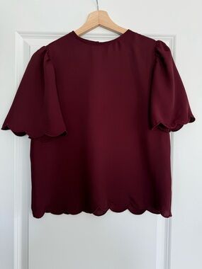 Express Scalloped Flutter Sleeve Top Wine Burgundy (S)